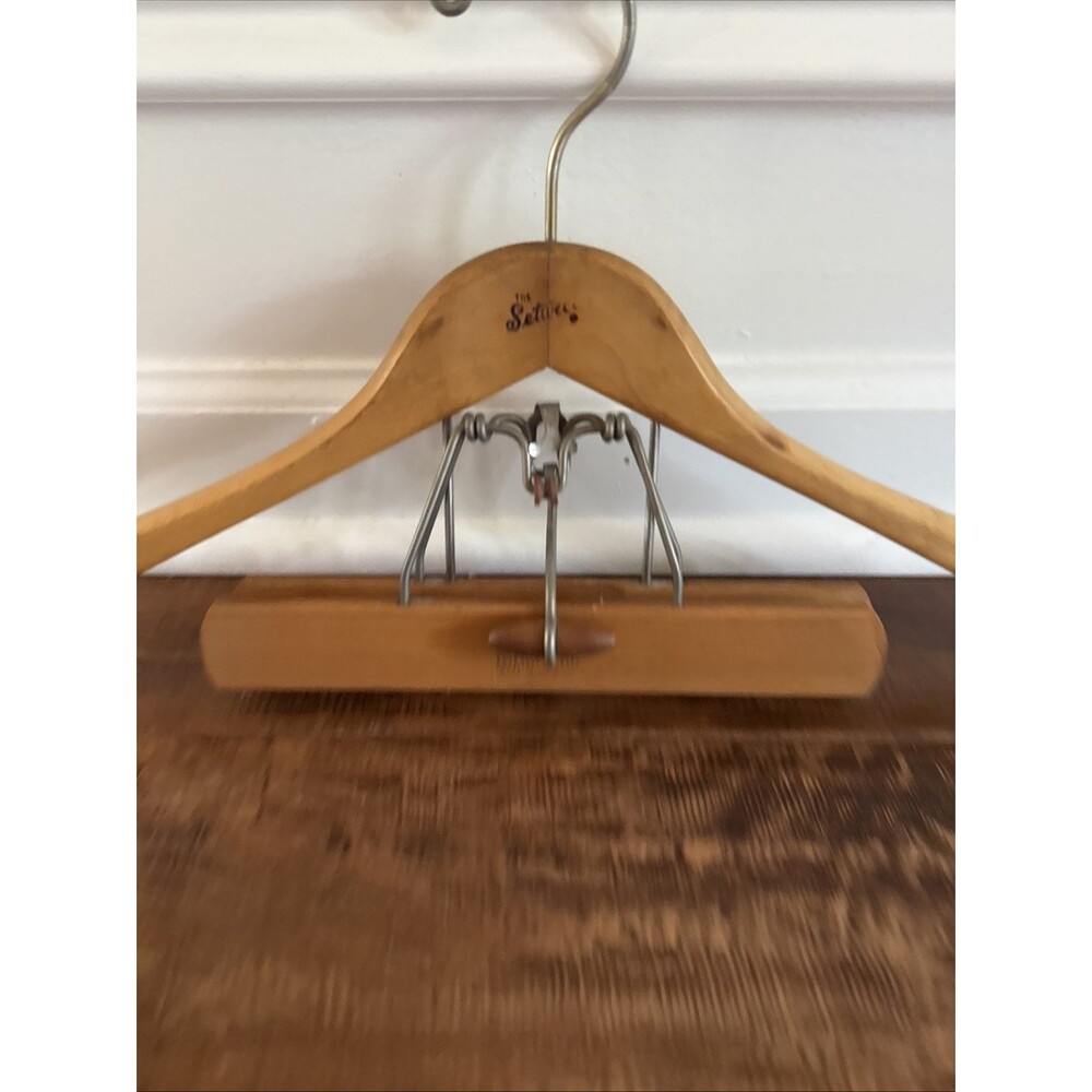 Vintage The Setwell 18” Wooden Suit Coat & Pants Hanger Made In The USA
